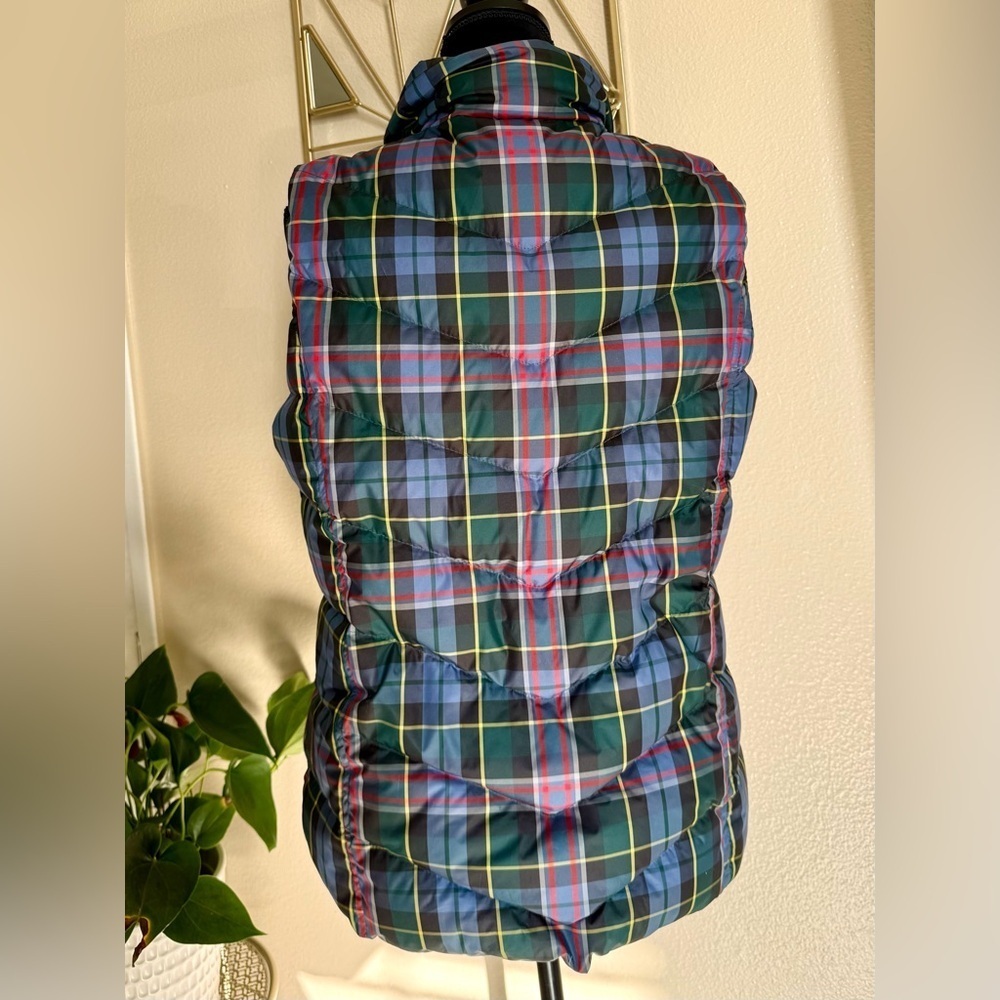 Lands’ End Down Puffer Vest Plaid Green Blue Women’s M Medium 10-12 Zip Winter - Picture 4 of 6